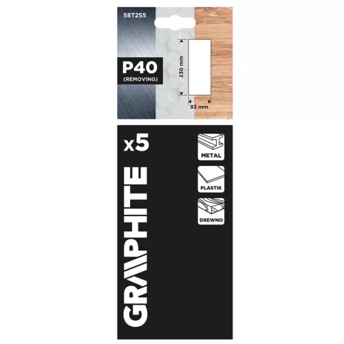GRAPHITE Csiszolópapír tépőzáras 93x230mm, P40, 5db (58T255)