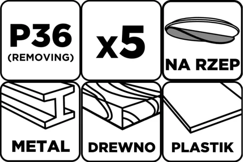 GRAPHITE Csiszolókorong tépőzáras 125mm, P36, 8 lyukkal, 5db (58T287)