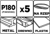 GRAPHITE Csiszolókorong tépőzáras 125mm, P180, 8 lyukkal, 5db (58T294)