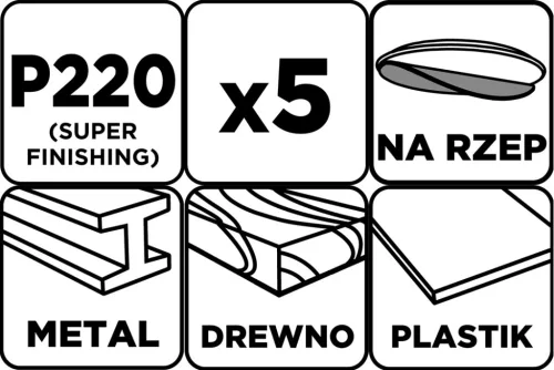 GRAPHITE Csiszolókorong tépőzáras 125mm, P220, 8 lyukkal, 5db (58T295)