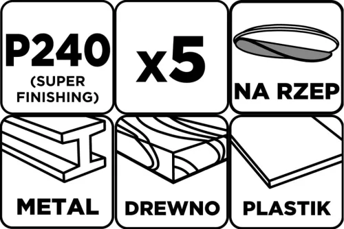 GRAPHITE Csiszolókorong tépőzáras 125mm, P240, 8 lyukkal, 5db (58T296)