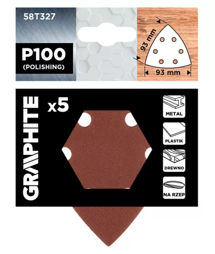 GRAPHITE Csiszolópapír tépőzáras deltacsiszolóhoz 93x93mm, P100, 6 lyukas, 5db (58T327)