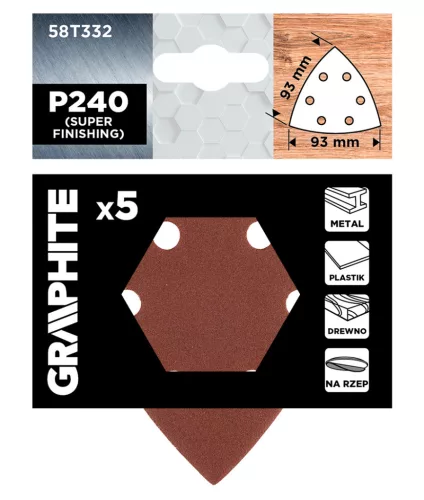 GRAPHITE Csiszolópapír tépőzáras deltacsiszolóhoz 93x93mm, P240, 6 lyukas, 5db (58T332)