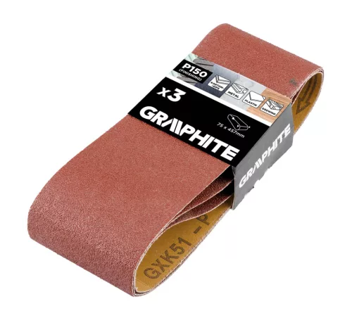 GRAPHITE Csiszolószalag 75x457mm, P150, 3db (58T365)