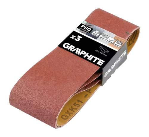 GRAPHITE Csiszolószalag 75x533mm, P80, 3db (58T368)