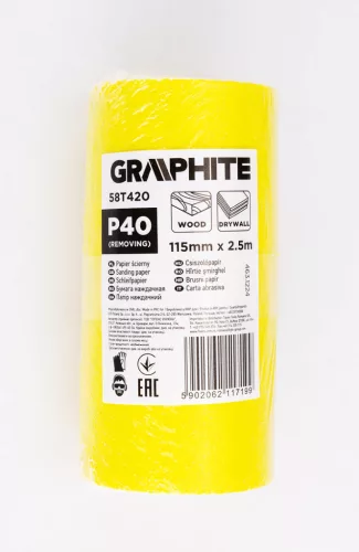 GRAPHITE Csiszolópapír tekercs 2,5mx115mm, P40 (58T420)