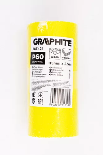GRAPHITE Csiszolópapír tekercs 2,5mx115mm, P60 (58T421)