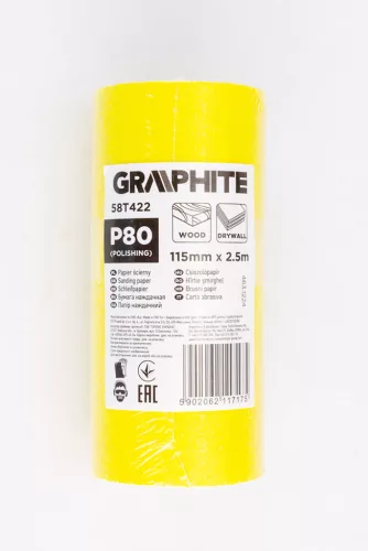 GRAPHITE Csiszolópapír tekercs 2,5mx115mm, P80 (58T422)