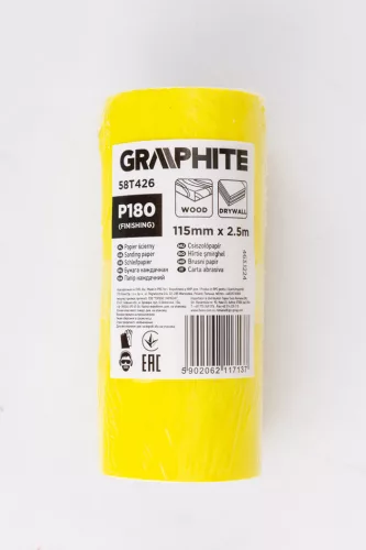 GRAPHITE Csiszolópapír tekercs 2,5mx115mm, P180 (58T426)