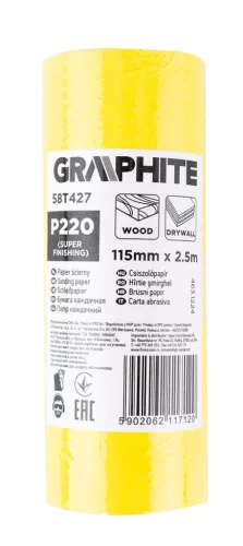GRAPHITE Csiszolópapír tekercs 2,5mx115mm, P220 (58T427)