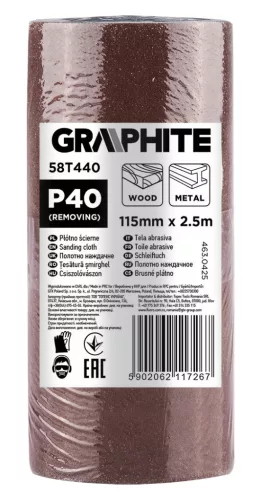 GRAPHITE Csiszolóvászon tekercs 2,5mx115mm, P40 (58T440)