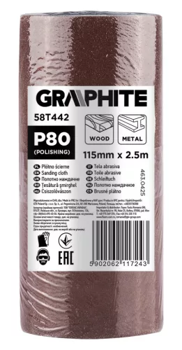 GRAPHITE Csiszolóvászon tekercs 2,5mx115mm, P80 (58T442)