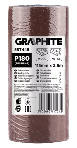 GRAPHITE Csiszolóvászon tekercs 2,5mx115mm, P180 (58T445)