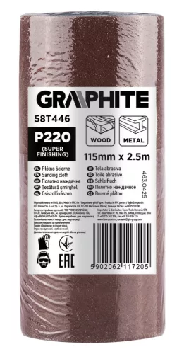 GRAPHITE Csiszolóvászon tekercs 2,5mx115mm, P220 (58T446)