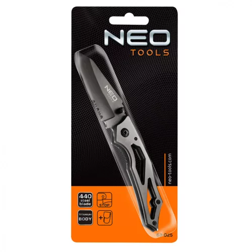 NEO Összecsukható kés, titanium, 16,7cm, penge: 7cm, súly 60 g, összecsukott 105mm
 (63-025)