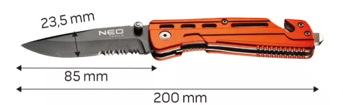 NEO Összecsukható kés, 11,5cm, retesszel és szíjvágó pengével, penge: 8.5 cm (63-026)