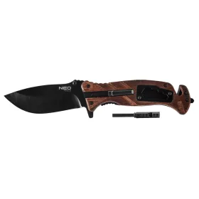   NEO Összecsukható túlélő kés, 22 cm, 6 az 1-ben: kés, síp, kovakő, csavarkulcs, szíjvágó, üvegtörő, penge: 9cm (63-107)
