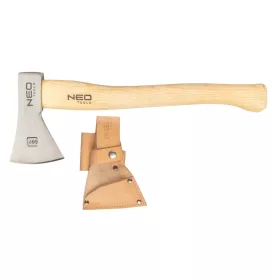   NEO Túlélő balta bőr tokkal, 400g, kovácsolt szénacél C55, Kőrisfa nyél, polírozott penge (63-119)