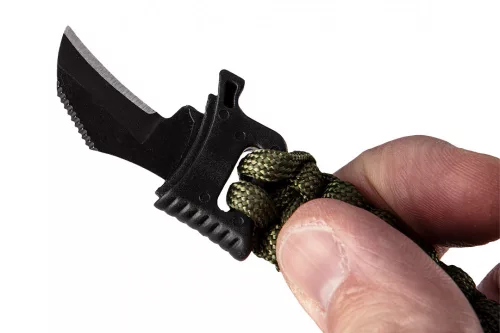 NEO Túlélő karkötő 5 az 1-ben: 3.5m paracord(250kg-ig), kovakő, iránytű, kés, síp, zöld, szélessége 26mm (63-140)