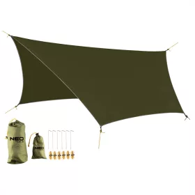   NEO TÚLÉLŐ KEMPING PONYVA, VíZÁLLÓ, 360X290CM, 210T/2000PU ANYAG, HORGOK, KÖTELEK, 2 SZÁLLíTÓZSÁK (63-180)