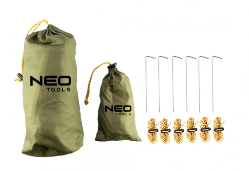 NEO TÚLÉLŐ KEMPING PONYVA, VíZÁLLÓ, 360X290CM, 210T/2000PU ANYAG, HORGOK, KÖTELEK, 2 SZÁLLíTÓZSÁK (63-180)