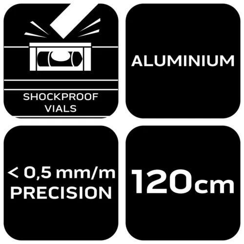 NEO Vízmérték, alu, 3 libella, 1 fogantyú, S 400, 120cm (71-145)