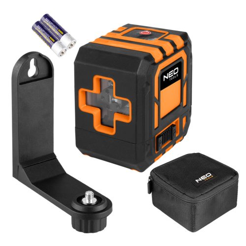 NEO Lézeres szintező, önbeálló keresztvonallézer, piros, 20m, mágneses tartókonzol, 1/4"-os menet, 2db AA elem (75-142)