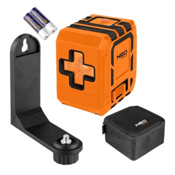   NEO Lézeres szintező, önbeálló keresztvonallézer, zöld, 30m, mágneses tartókonzol, 1/4"-os menet, 2db AA elem (75-143)