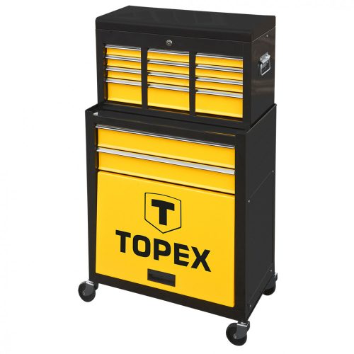 TOPEX Műhelykocsi fém, 6 fiók + tároló rekesz, 100x33x61,5cm, szerszámkocsi (79R500)