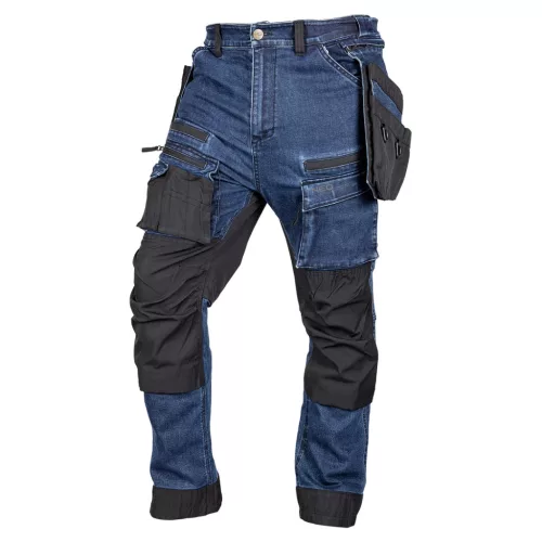 NEO Farmer munkásnadrág, Denim, 82% pamut, Oxford szövet, Cordura betétek, cippzáras zsebek, kék-fekete, S (81-361-1-S)