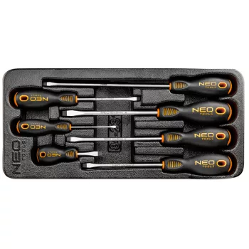   NEO Csavarhúzó készlet, lapos 7db, műhelykocsitálcával (84-231)