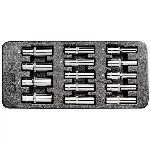 NEO Dugókulcskészlet hosszú 1/2” 14db, 8-21mm, műhelykocsitálcával (84-243)