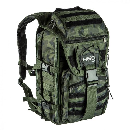 NEO Taktikai túra hátizsák terepszínű, kívül:4 zseb, belül:18 zseb, 600D poliészter, 30L kapacitás (84-321)