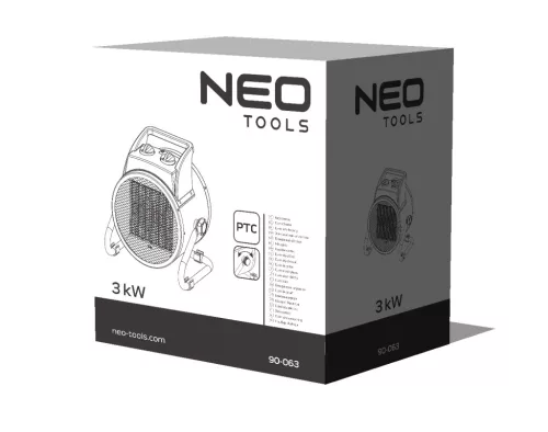 NEO Ipari PTC Elektromos Kerámia Hősugárzó 3 kw,Két fokozat,állitható szög, levehető fogantyú,280 m3/h (90-063)