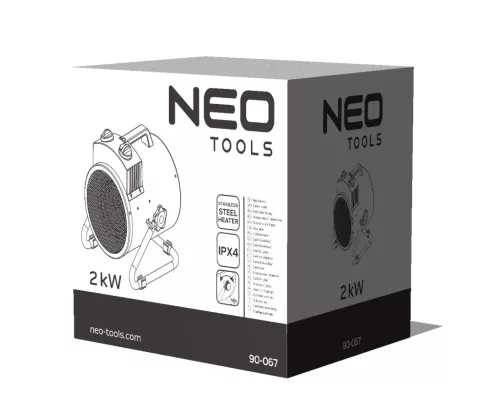 NEO Ipari elektromos hősugárzó 2kW, állíth. üzemmód, IPX4(vizálló), állíth. szög,szabadonálló,330 m3/h (90-067)