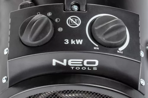 NEO Ipari elektromos hősugárzó 3kW, állíth. üzemmód, IPX4(vizálló), állíth. szög,szabadonálló,354 m3/h (90-068)