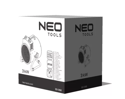 NEO Ipari elektromos hősugárzó 3kW, állíth. üzemmód, IPX4(vizálló), állíth. szög,szabadonálló,354 m3/h (90-068)