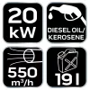 NEO Gázolajos hőlégbefúvó, 20kW, 19l, fogyasztás: 1.9l / h, teljesítmény: 550 m3 / h (90-080)
