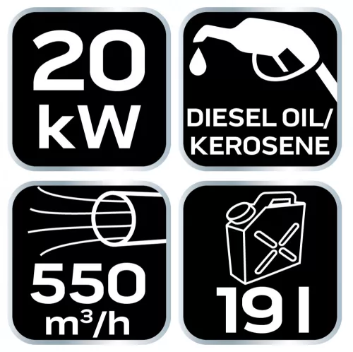 NEO Gázolajos hőlégbefúvó, 20kW, 19l, fogyasztás: 1.9l / h, teljesítmény: 550 m3 / h (90-080)