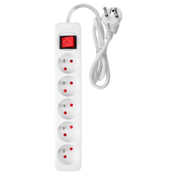   NEO Hálózati elosztó, kapcsolós, 5 aljzat, 1,5m/ 3x1,5mm2 kábel, fehér (90-177)