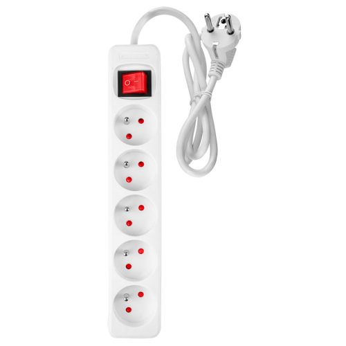 NEO Hálózati elosztó, kapcsolós, 5 aljzat, 1,5m/ 3x1,5mm2 kábel, fehér (90-177)