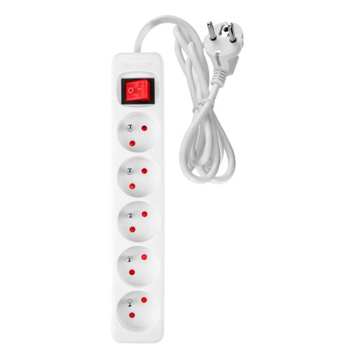 NEO Hálózati elosztó, kapcsolós, 5 aljzat, 3m/ 3x1,5mm2 kábel, fehér (90-179)