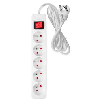   NEO Hálózati elosztó, kapcsolós, 5 aljzat, 5m/ 3x1,5mm2 kábel, fehér (90-181)