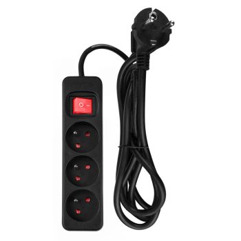   NEO Hálózati elosztó, kapcsolós, 3 aljzat, 1,5m/ 3x1,5mm2 kábel, fekete (90-182)