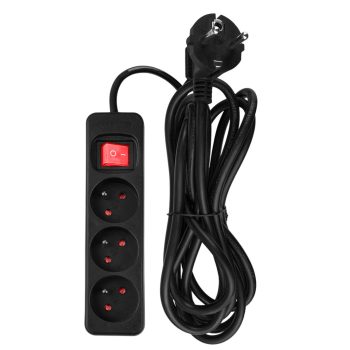   NEO Hálózati elosztó, kapcsolós, 3 aljzat, 3m/ 3x1,5mm2 kábel, fekete (90-183)