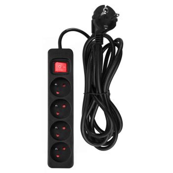   NEO Hálózati elosztó, kapcsolós, 4 aljzat, 3m/ 3x1,5mm2 kábel, fekete (90-185)