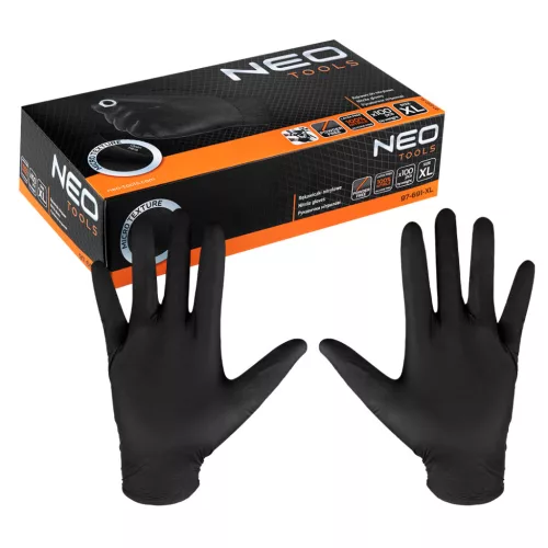NEO Munkakesztyű, perforált nitril, fekete, 100 db, XL (97-691-XL)