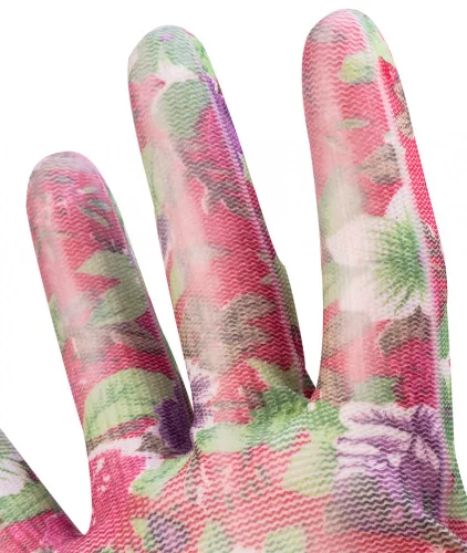 VERTO Kertész kesztyű,PU bevonat, rózsamintás, 7" (97H143)