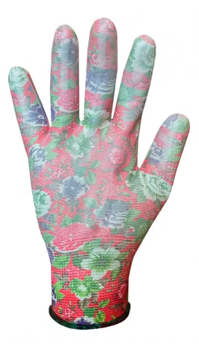 VERTO Kertész kesztyű,PU bevonat, rózsamintás, 8" (97H144)