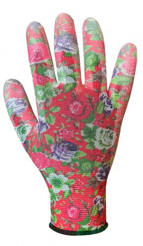 VERTO Kertész kesztyű,PU bevonat, rózsamintás, 9" (97H145)